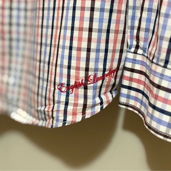 English Laundry White Blue & Red Plaid Cotton Button-Up Dress Shirt – Large EUC - Picture 14 of 14